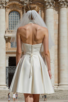 Load image into Gallery viewer, SweetheartWhite Short A Line Wedding Reception Dress with Belt