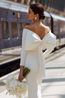 Load image into Gallery viewer, White  BodyconOff the Shoulder Midi Engagement Dress with Bow