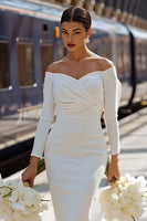 Load image into Gallery viewer, White  BodyconOff the Shoulder Midi Engagement Dress with Bow