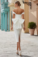 Load image into Gallery viewer, White Off the Shoulder Bodycon Midi Engagement Dress