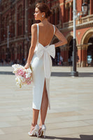 Load image into Gallery viewer, White Bodycon V Neck Midi Engagement Dress with Bow