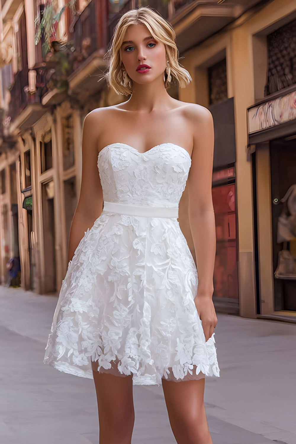 Sweetheart White Lace A Line Short Bachelorette Dress