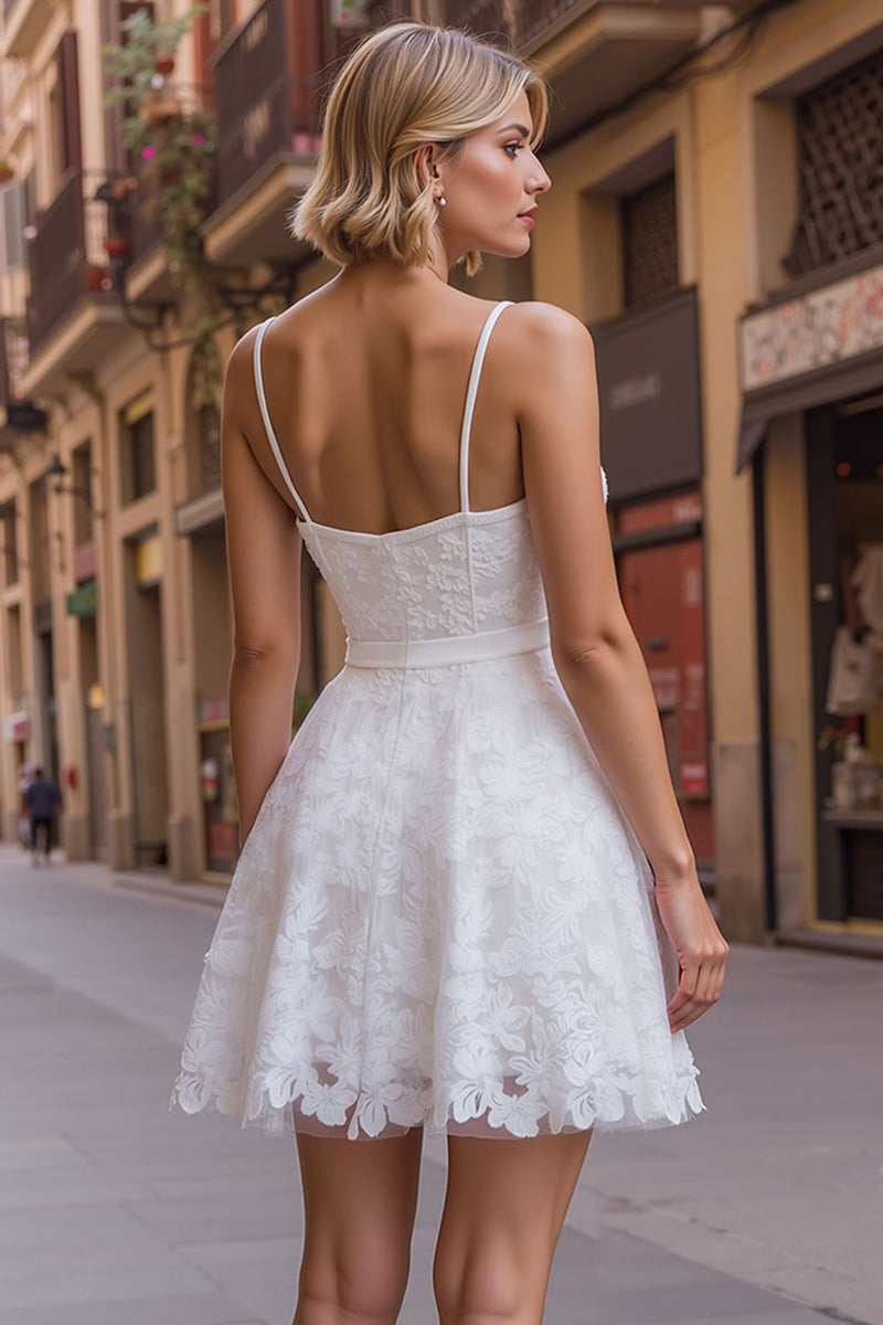 Load image into Gallery viewer, Sweetheart White Lace A Line Short Bachelorette Dress