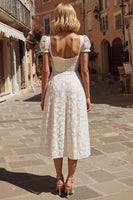 Load image into Gallery viewer, Ivory Appliqued Floral A Line Midi Engagement Dress