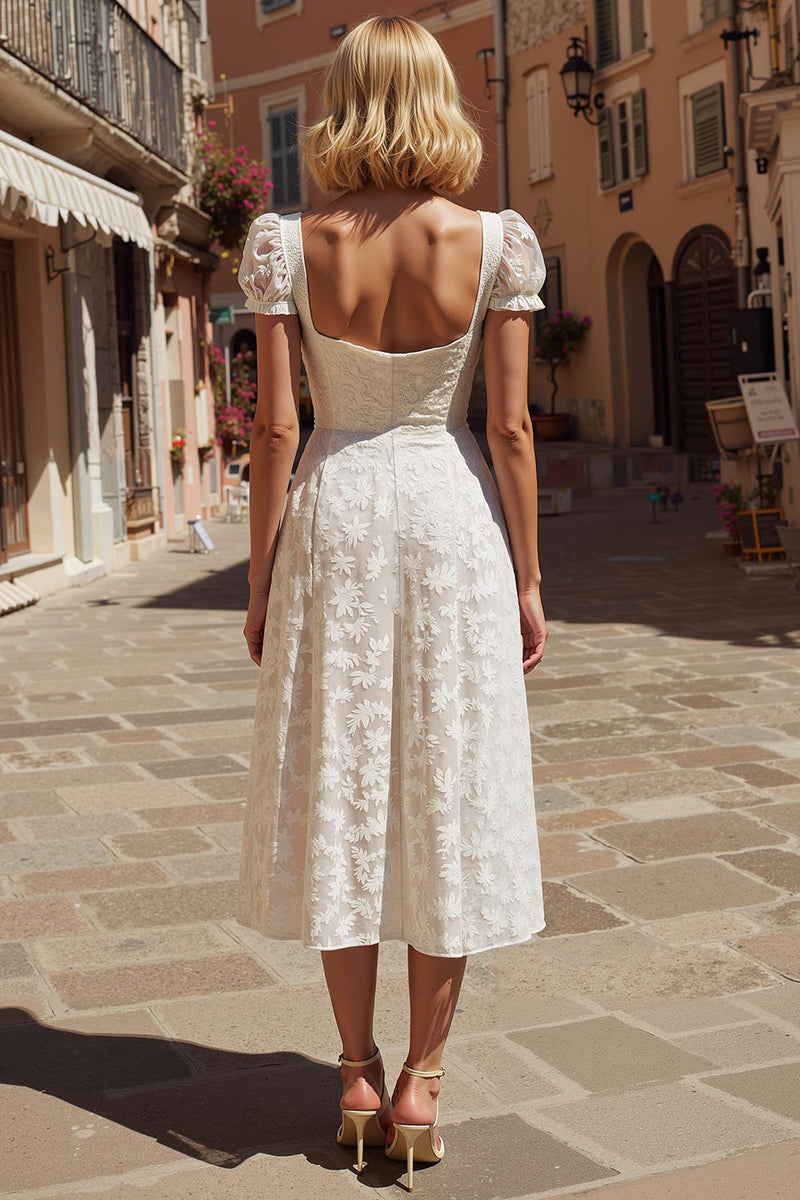 Load image into Gallery viewer, Ivory Appliqued Floral A Line Midi Engagement Dress
