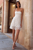 Load image into Gallery viewer, White Lace A Line Strapless Short Bachelorette Dress