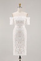Load image into Gallery viewer, Off the Shoulder Ivory Lace Bodycon Midi Engagement Dress