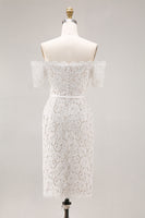 Load image into Gallery viewer, Off the Shoulder Ivory Lace Bodycon Midi Engagement Dress