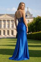 Load image into Gallery viewer, Sparkly Royal Blue Mermaid Sweetheart Long Prom Dress with Slit