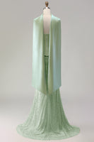 Load image into Gallery viewer, Sparkly Sage Green Beaded Neck Scarf Mermaid Long Prom Dress