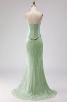 Load image into Gallery viewer, Sparkly Sage Green Beaded Neck Scarf Mermaid Long Prom Dress