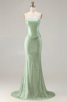 Load image into Gallery viewer, Sparkly Sage Green Beaded Neck Scarf Mermaid Long Prom Dress