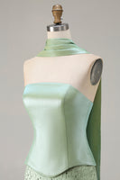 Load image into Gallery viewer, Sparkly Sage Green Beaded Neck Scarf Mermaid Long Prom Dress