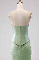 Load image into Gallery viewer, Sparkly Sage Green Beaded Neck Scarf Mermaid Long Prom Dress