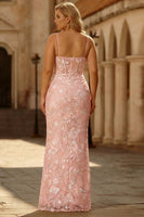 Load image into Gallery viewer, Plus Size Sparkly Blush Pink Sequin Floral Sheath Long Corset Prom Dress