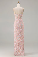 Load image into Gallery viewer, Sparkly Blush Pink Floral Sequin Sheath Corset Long Prom Dress