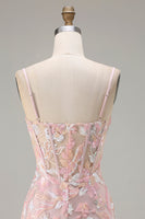 Load image into Gallery viewer, Sparkly Blush Pink Floral Sequin Sheath Corset Long Prom Dress