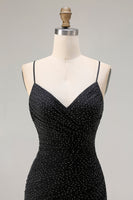 Load image into Gallery viewer, Black Polka Dots Mermaid Spaghetti Straps Long Prom Dress with Slit