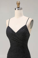 Load image into Gallery viewer, Black Polka Dots Mermaid Spaghetti Straps Long Prom Dress with Slit