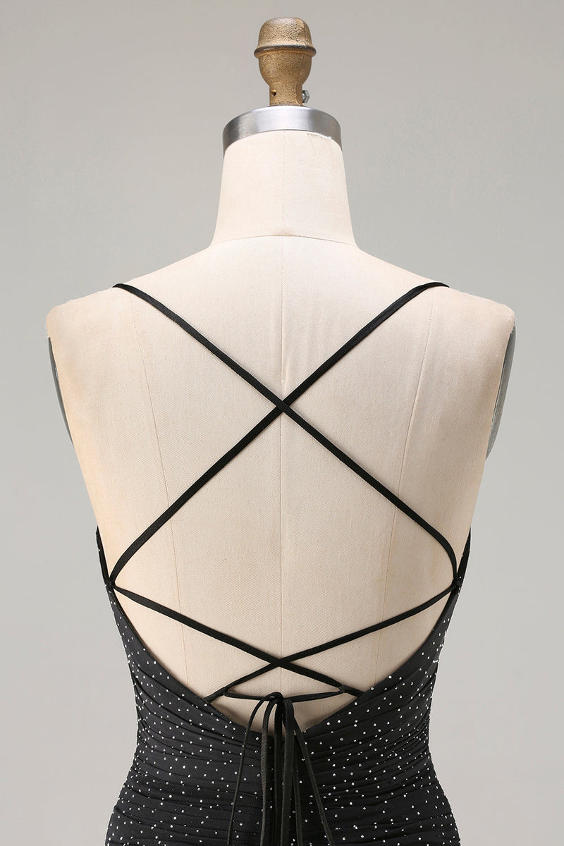 Load image into Gallery viewer, Black Polka Dots Mermaid Spaghetti Straps Long Prom Dress with Slit