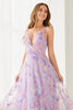 Load image into Gallery viewer, Floral Lilac A Line Tulle Embroidered V-Neck Long Prom Dress