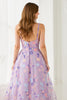 Load image into Gallery viewer, Floral Lilac A Line Tulle Embroidered V-Neck Long Prom Dress