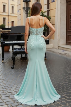 Mint Green Mermaid Long Corset Prom Dress with Appliques