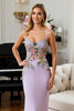 Load image into Gallery viewer, Floral Lilac Mermaid Satin Spaghetti Straps Long Prom Dress