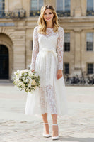 Load image into Gallery viewer, Ivory A Line Lace Bateau Neck Long Sleeves Wedding Dress