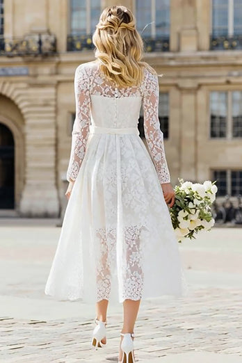 Ivory A Line Lace Bateau Neck Long Sleeves Wedding Dress