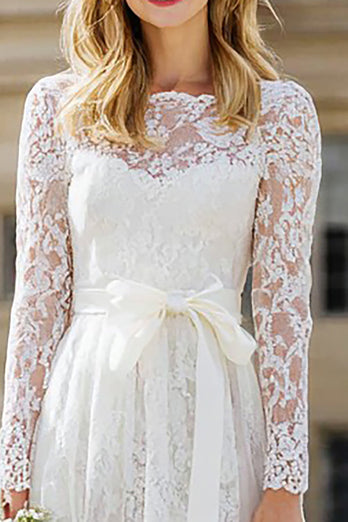 Ivory A Line Lace Bateau Neck Long Sleeves Wedding Dress