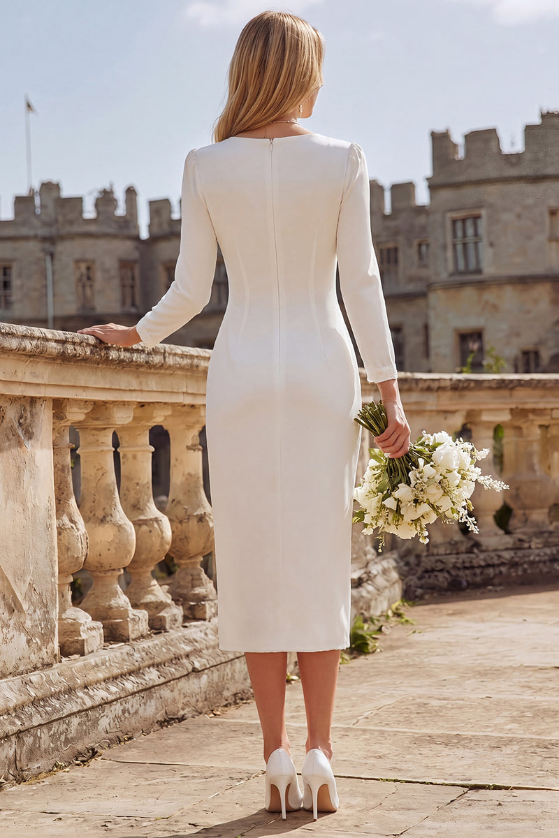 Load image into Gallery viewer, Sky Blue Satin V-Neck Ruched Bodycon Midi Engagement Dress with Slit