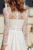 Load image into Gallery viewer, Ivory Boho High Neck Sheath Lace Long Wedding Dress with Sleeves