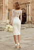 Load image into Gallery viewer, Ivory Bodycon Bateau Neck Lace Midi Wedding Dress with Sleeves