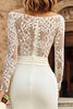 Load image into Gallery viewer, Ivory Bodycon Bateau Neck Lace Midi Wedding Dress with Sleeves