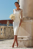 Load image into Gallery viewer, Ivory Bodycon Appliqued Backless Midi Wedding Dress with Sleeves