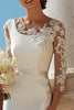 Load image into Gallery viewer, Ivory Bodycon Appliqued Backless Midi Wedding Dress with Sleeves