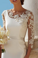Load image into Gallery viewer, Ivory Bodycon Appliqued Backless Midi Wedding Dress with Sleeves
