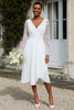 Load image into Gallery viewer, Ivory A Line V-Neck Pleated Midi Engagement Dress with Lace
