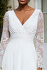 Load image into Gallery viewer, Ivory A Line V-Neck Pleated Midi Engagement Dress with Lace