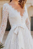 Load image into Gallery viewer, Ivory Boho Lace A Line V-Neck Midi Wedding Dress with Sleeves