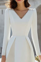 Load image into Gallery viewer, Sparkly Ivory V-Neck A Line Midi Engagement Dress with Sleeves