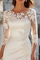 Load image into Gallery viewer, Ivory Sheath Satin Lace Appliqued Long Wedding Dress with Slit