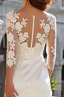 Load image into Gallery viewer, Ivory Sheath Satin Lace Appliqued Long Wedding Dress with Slit