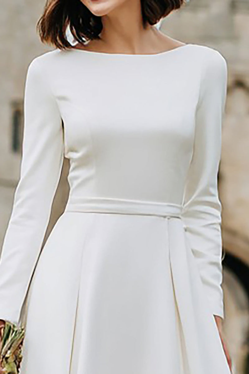 Load image into Gallery viewer, Ivory A Line Boat Neck Long Engagement Dress with Sleeves