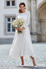 Load image into Gallery viewer, Ivory Lace A Line Bateau Neck Long Sleeves Engagement Dress