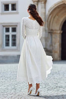 Load image into Gallery viewer, Ivory Lace A Line Bateau Neck Long Sleeves Engagement Dress
