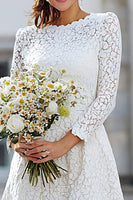 Load image into Gallery viewer, Ivory Lace A Line Bateau Neck Long Sleeves Engagement Dress