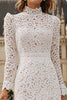 Load image into Gallery viewer, Ivory Lace High Neck Mermaid Ruffled Midi Engagement Dress with Sleeves
