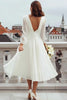 Load image into Gallery viewer, Ivory A Line Chiffon Pleated V-Neck Midi Engagement Dress with Slit